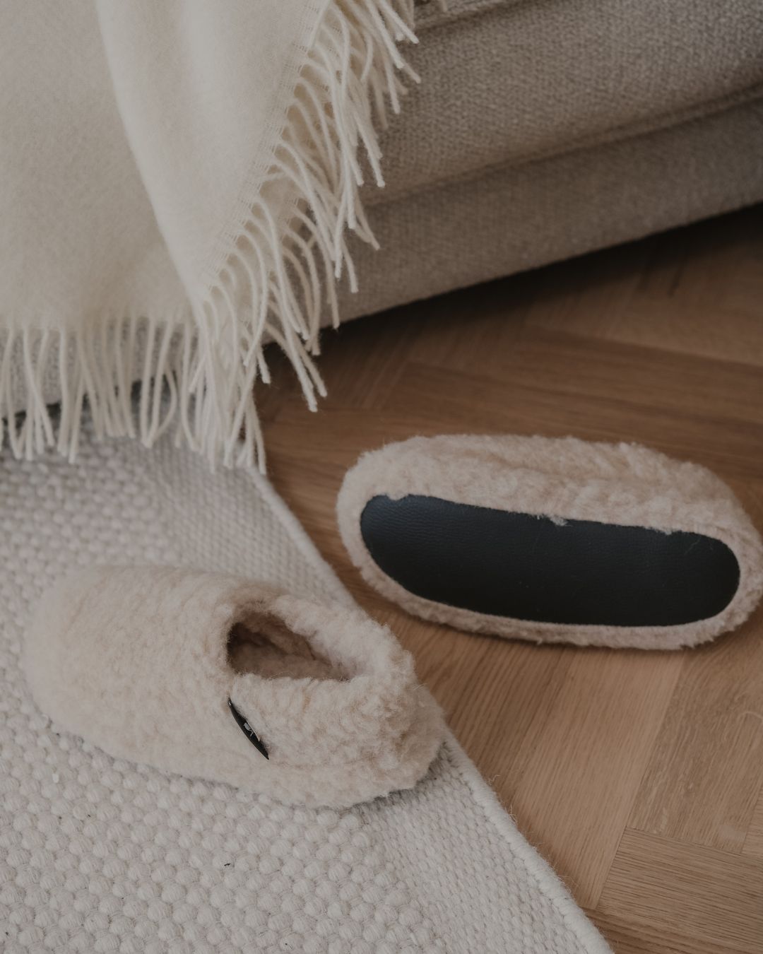 Tofflor i merinoull – Beige