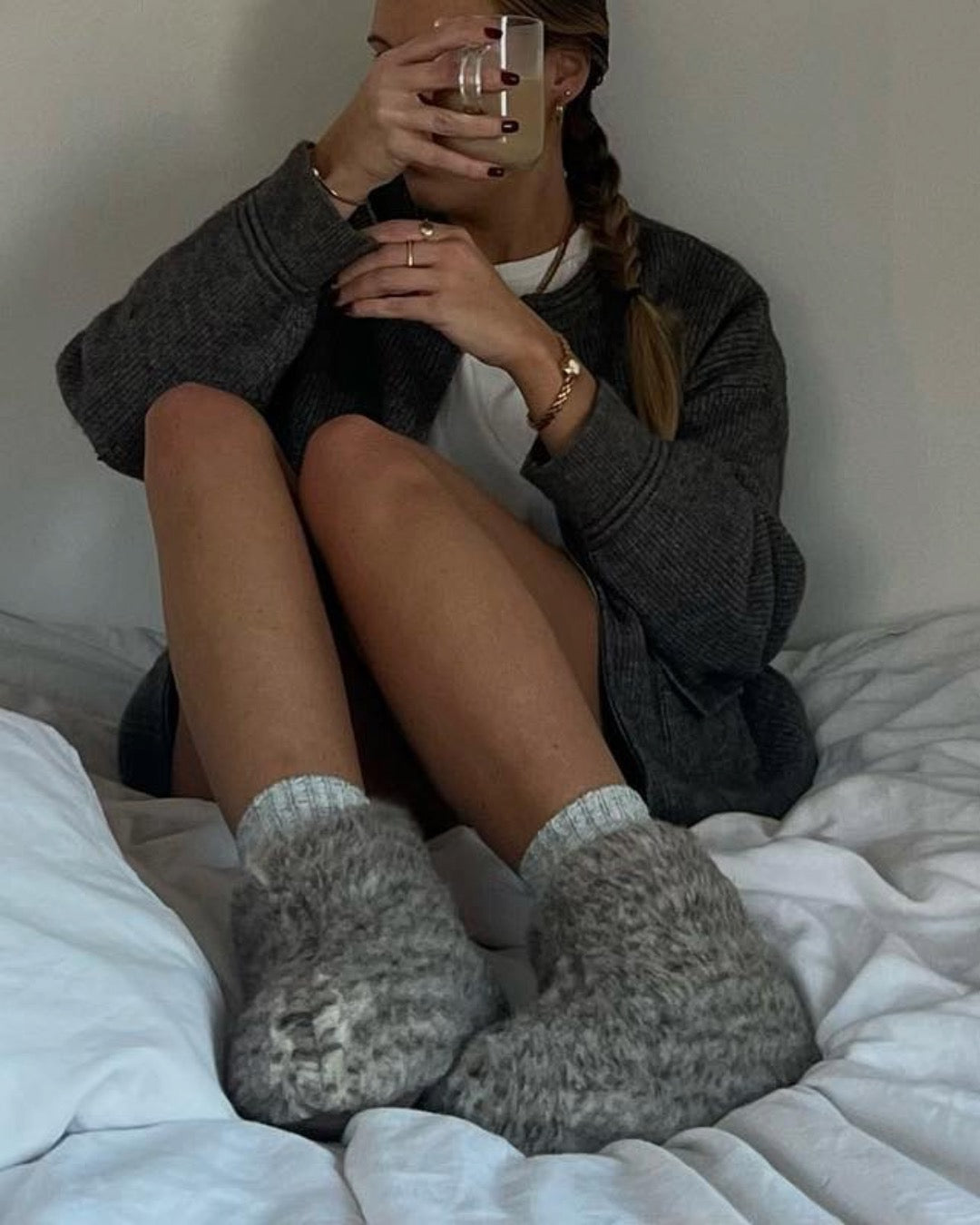 Ulltofflor Ljusgråa (Hög modell)