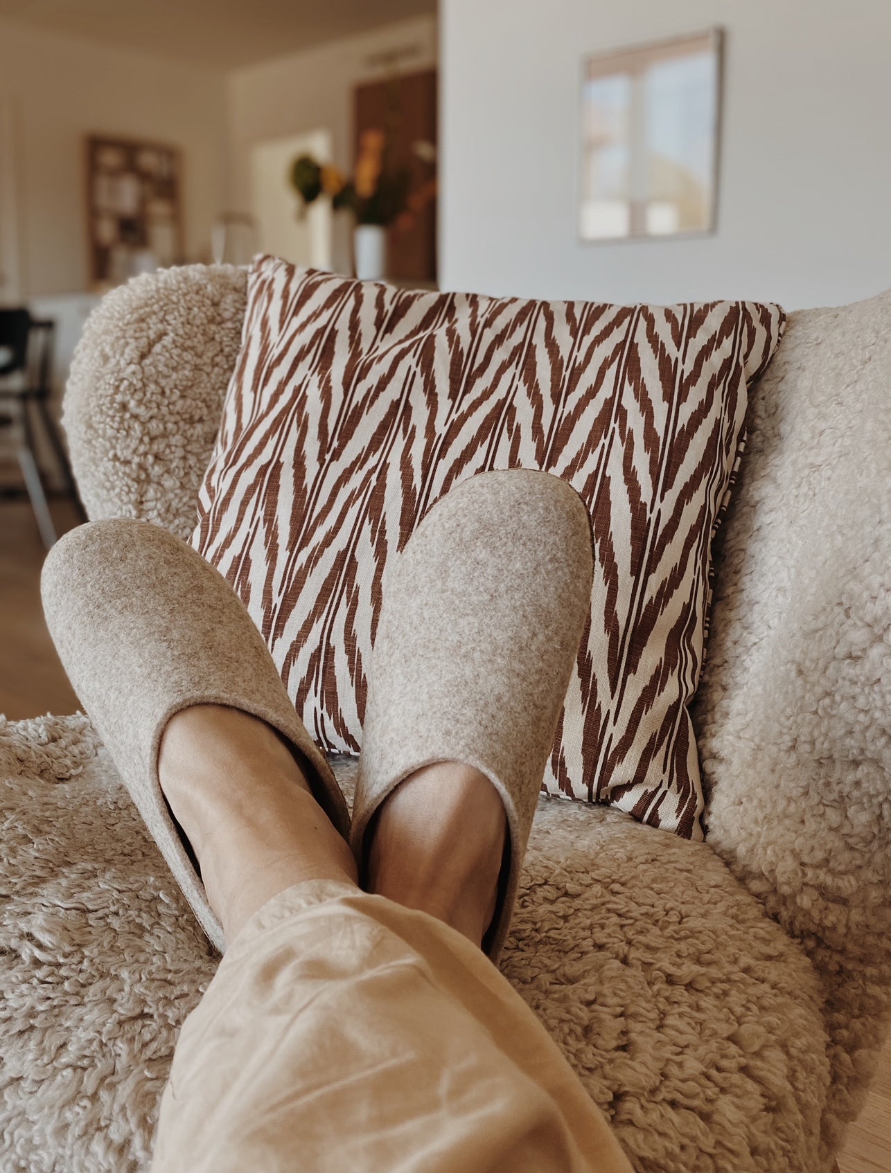 Filttofflor med gummisula – Beige