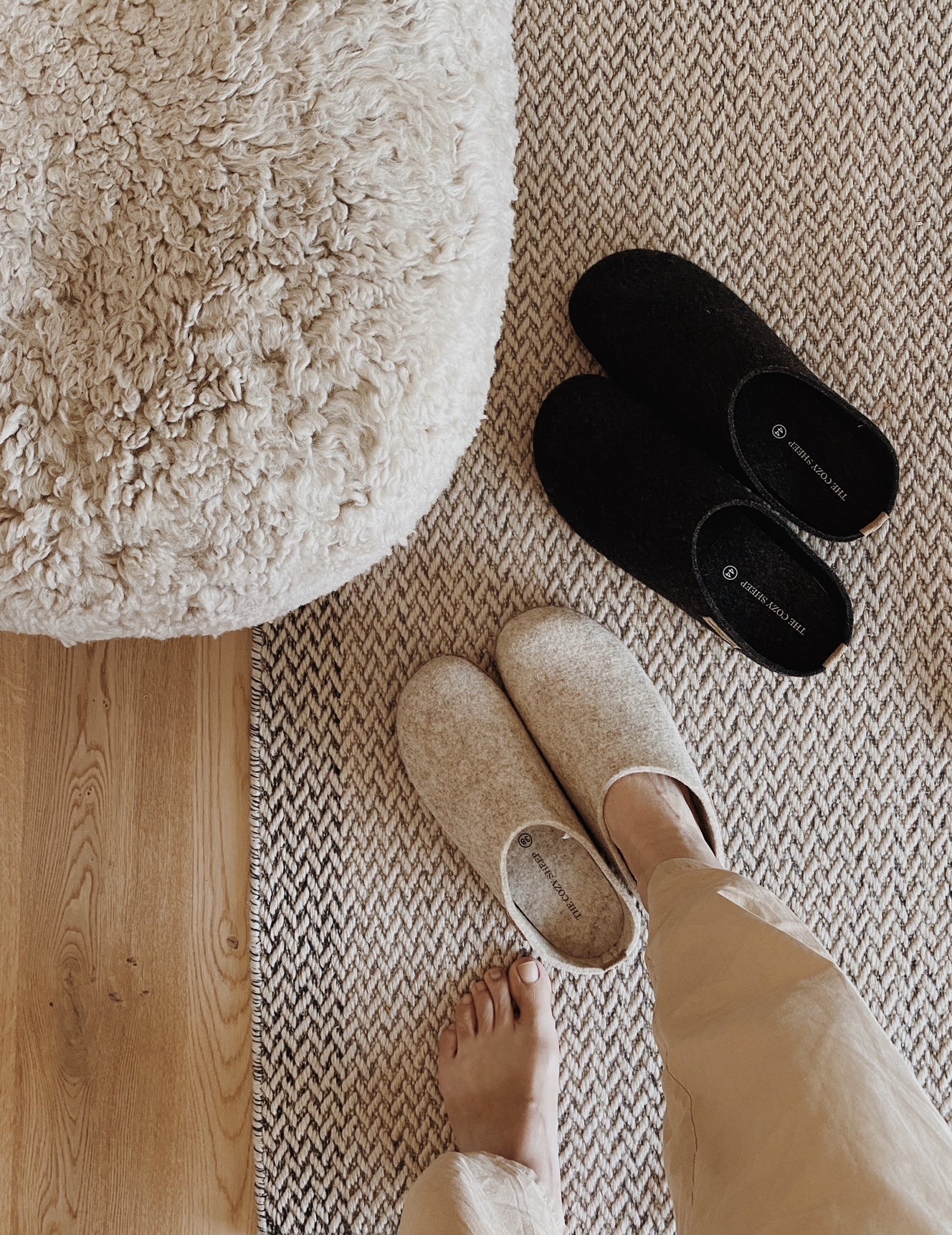 Filttofflor med gummisula – Beige