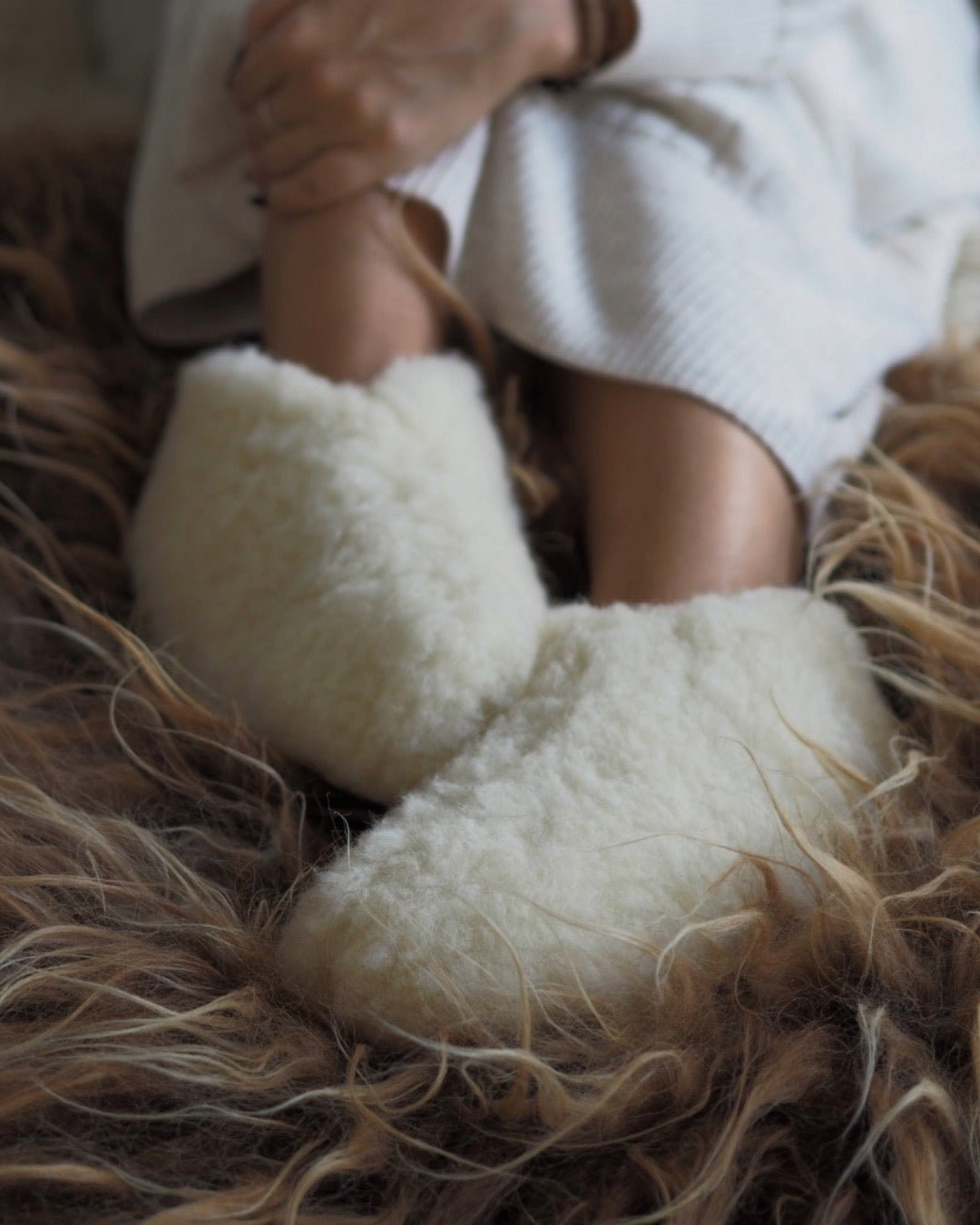 Uldhjemmesko – hvid (Lav model) - The Cozy Sheep