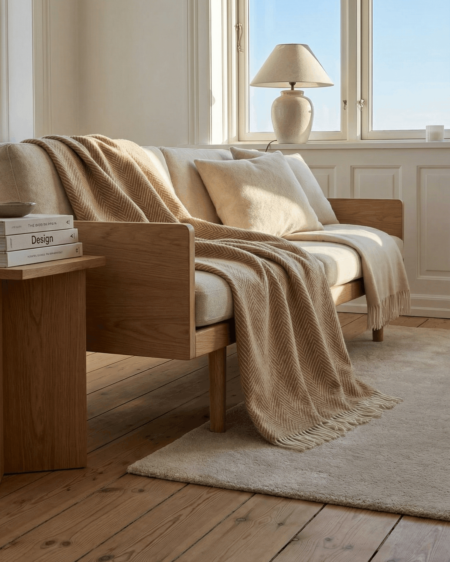 Uldtæppe i beige