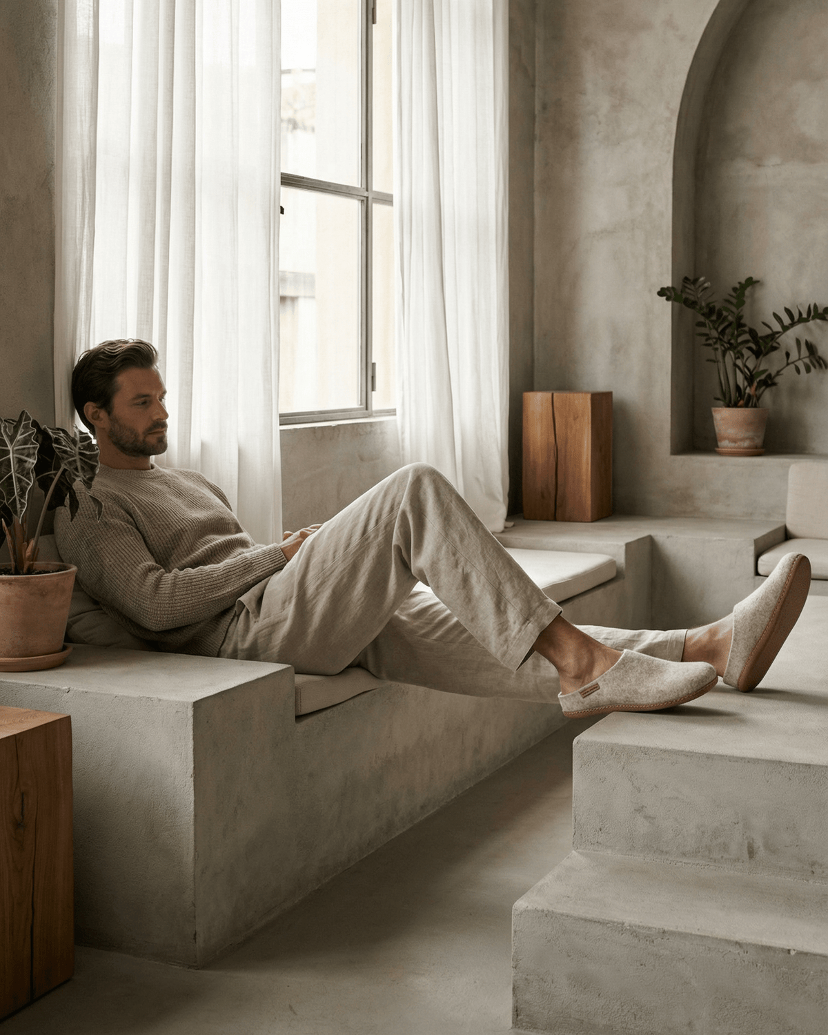 Tøffel med skindsål – Beige - The Cozy Sheep