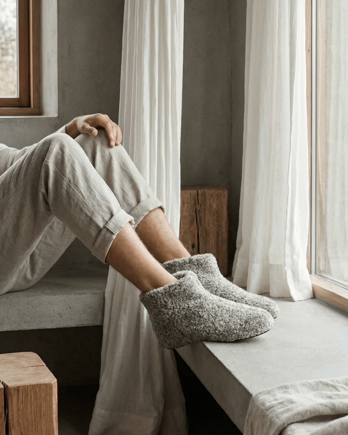Uldhjemmesko – Lysegrå (Høj model) - The Cozy Sheep